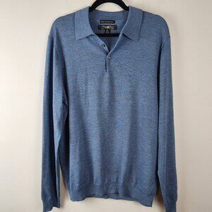 Pronto Uomo men sweater sz XL 100 % extra fine merino wool polo collar buttons